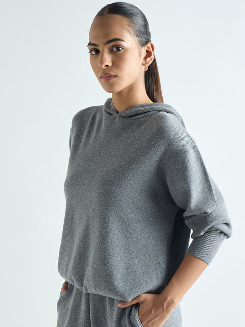 Grey Melange Hooded Sweater