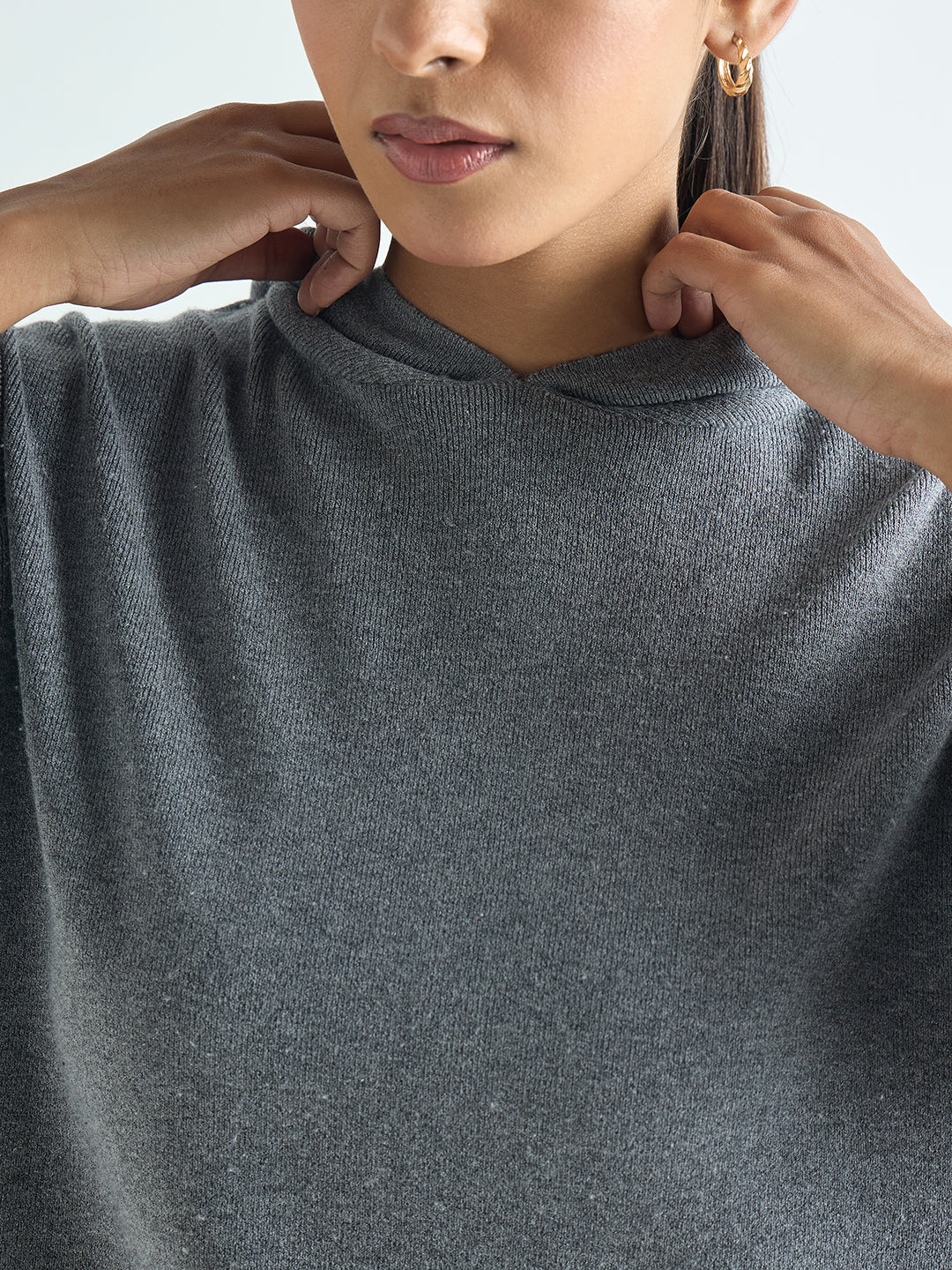 Grey Melange Hooded Sweater