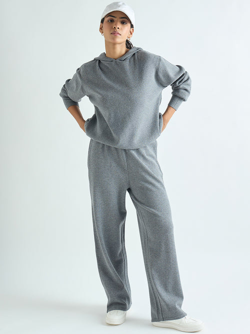 Grey Melange Knitted Straight Fit Pants