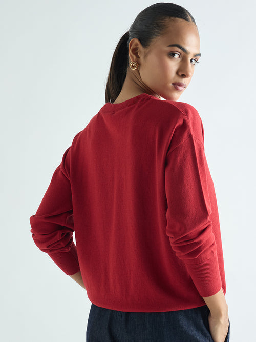 Deep Red Pintuck Detail Sweater