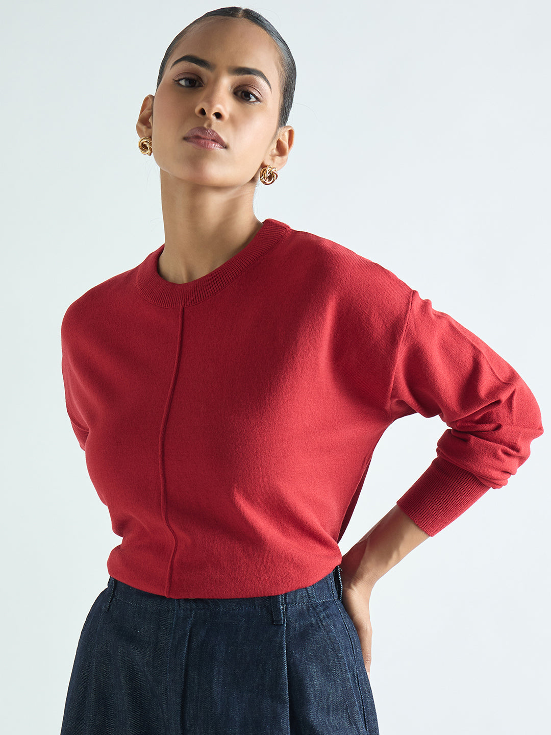 Deep Red Pintuck Detail Sweater