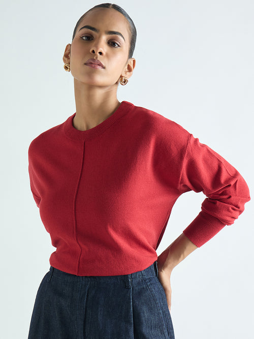 Deep Red Pintuck Detail Sweater