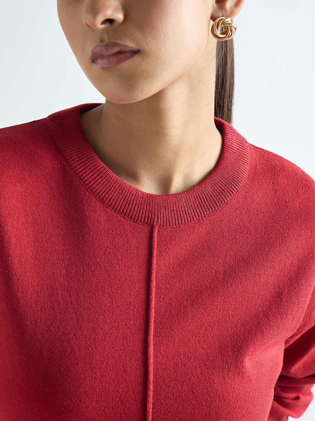 Deep Red Pintuck Detail Sweater