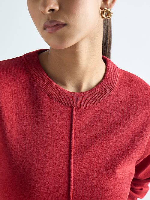 Deep Red Pintuck Detail Sweater