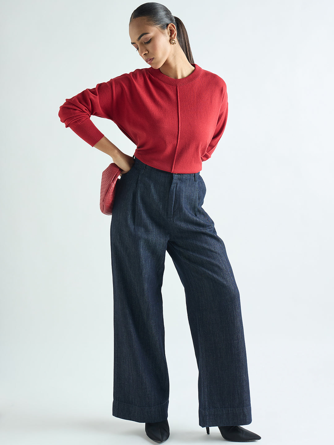 Deep Red Pintuck Detail Sweater