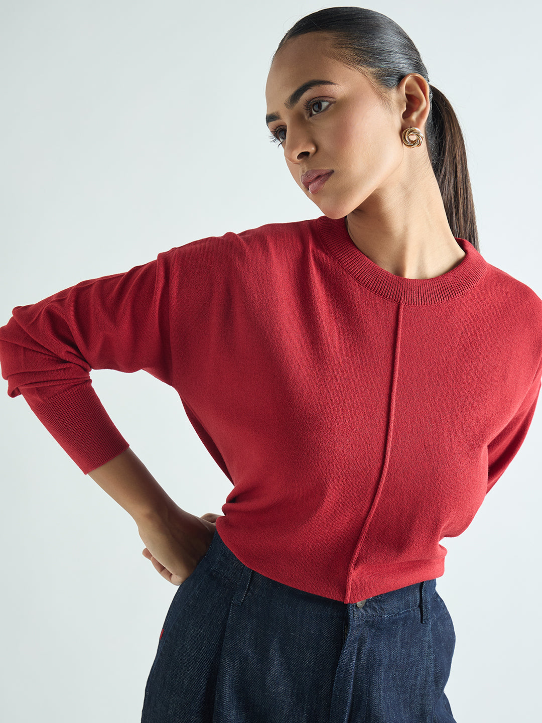 Deep Red Pintuck Detail Sweater