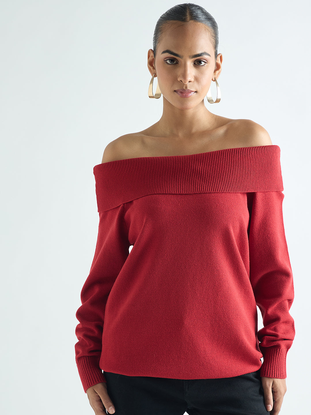 Deep Red Off Shoulder Sweater