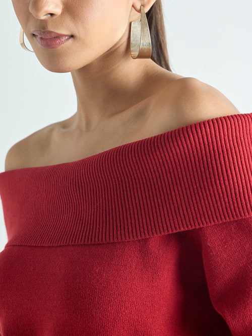 Deep Red Off Shoulder Sweater