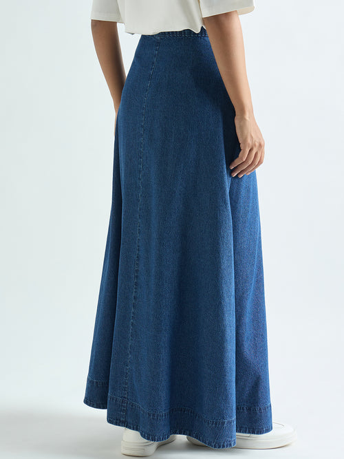Blue Denim A-Line Maxi Skirt