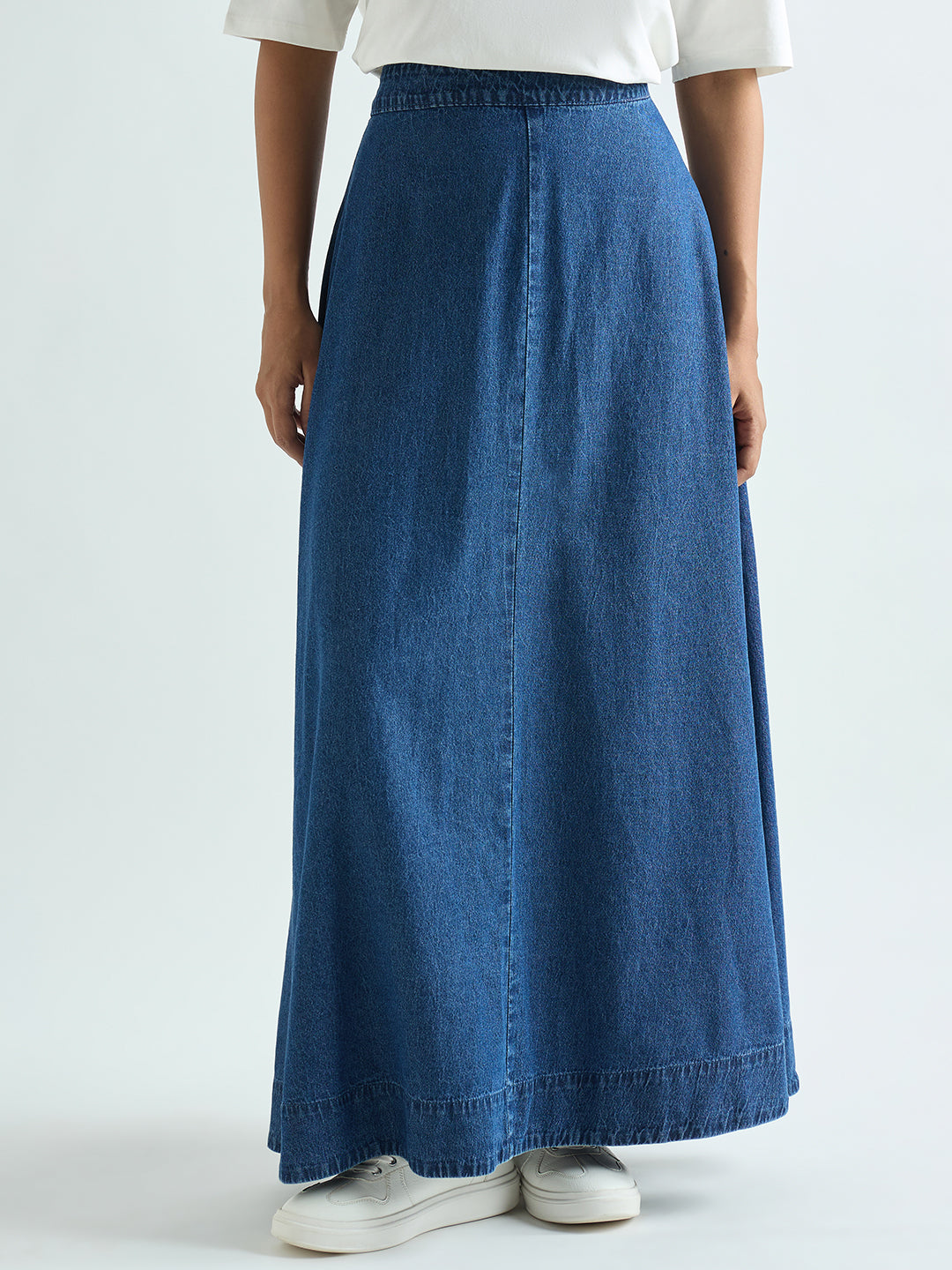Blue Denim A-Line Maxi Skirt