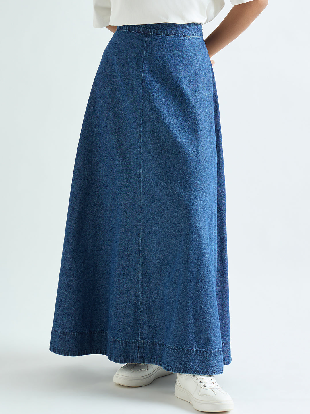 Blue Denim A-Line Maxi Skirt