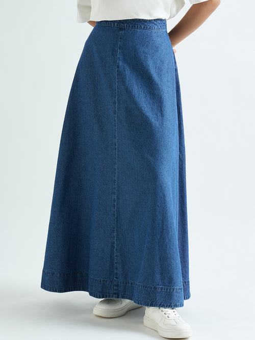 Blue Denim A-Line Maxi Skirt