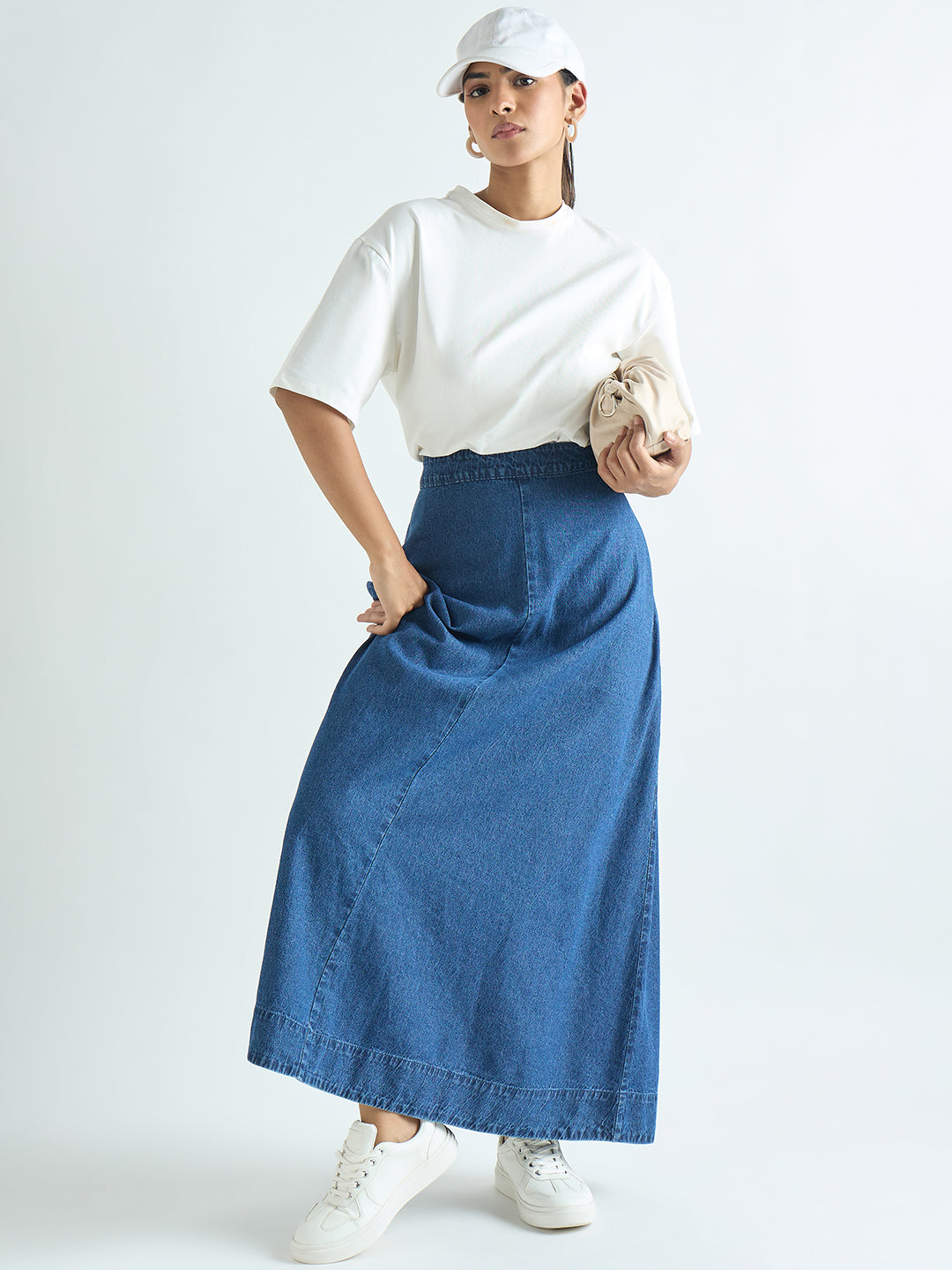 Blue Denim A-Line Maxi Skirt