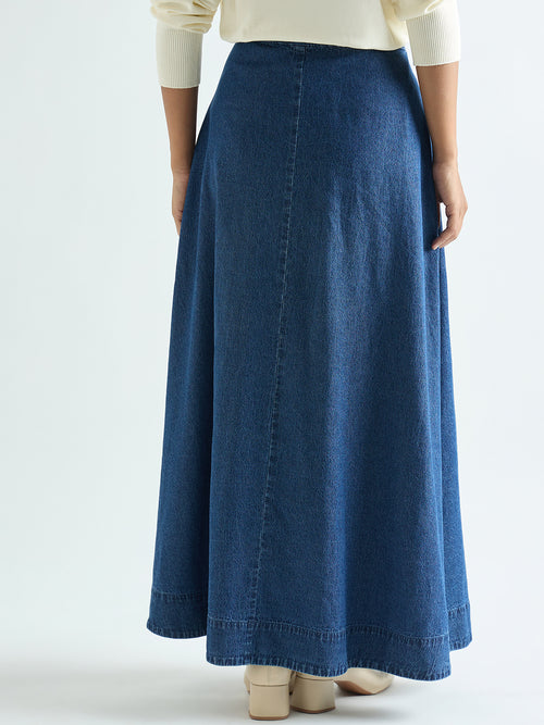 Blue Denim A-Line Maxi Skirt