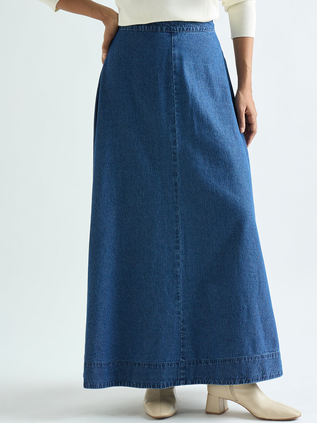 Blue Denim A-Line Maxi Skirt