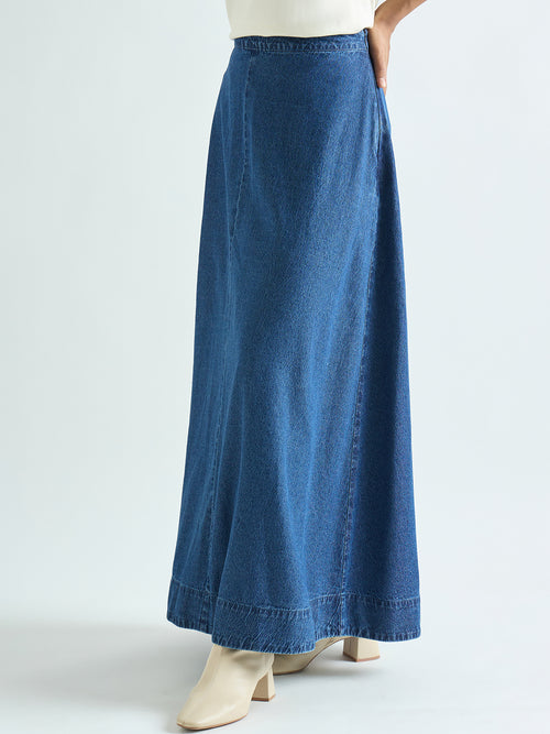 Blue Denim A-Line Maxi Skirt
