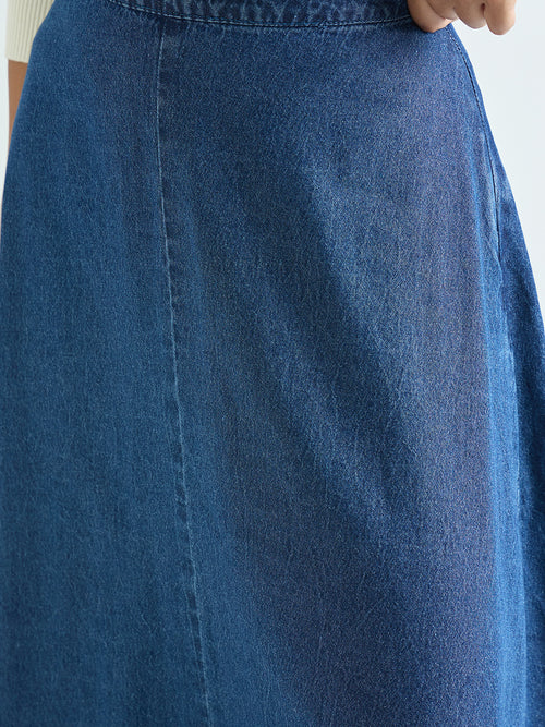 Blue Denim A-Line Maxi Skirt