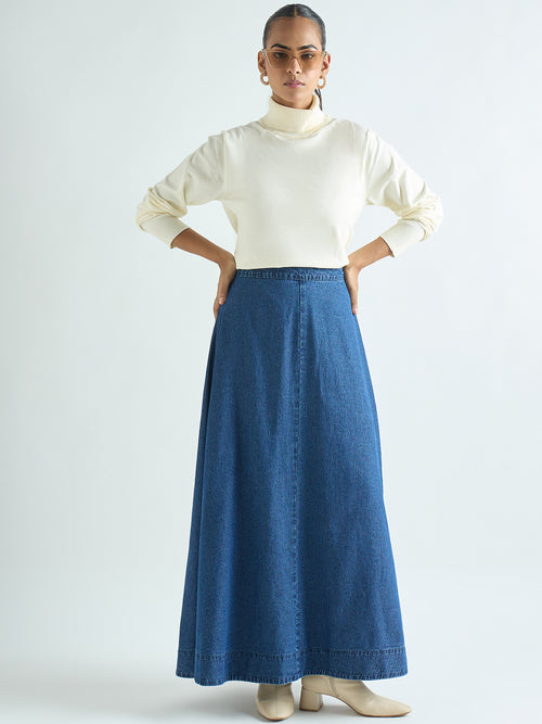 Blue Denim A-Line Maxi Skirt