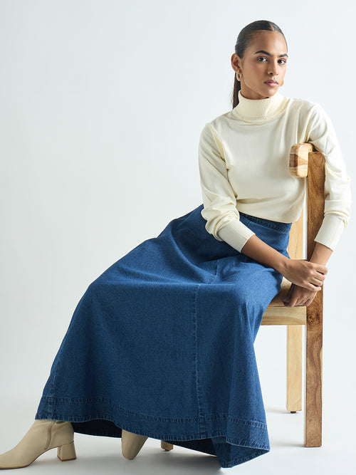 Blue Denim A-Line Maxi Skirt