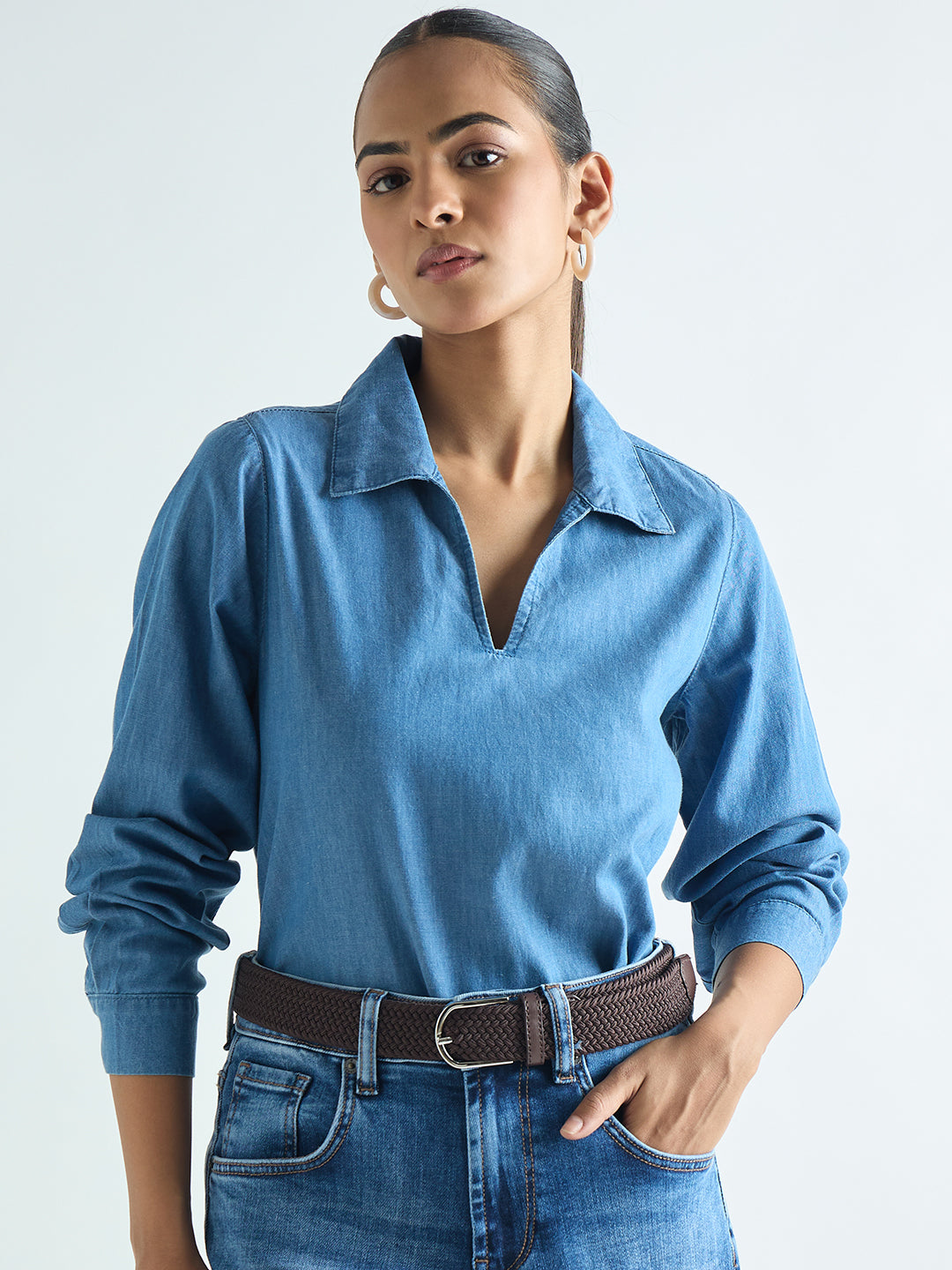 Mid Blue Relaxed Fit Denim Top