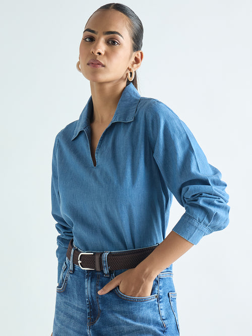 Mid Blue Relaxed Fit Denim Top