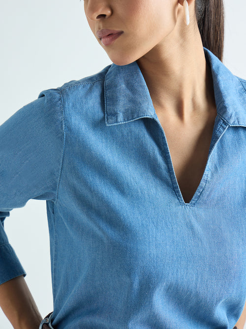 Mid Blue Relaxed Fit Denim Top