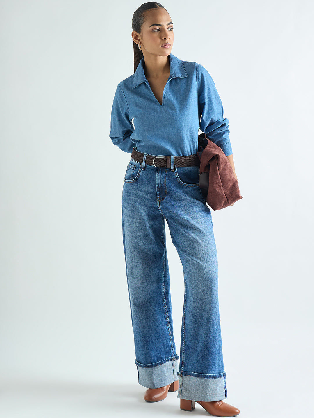 Mid Blue Relaxed Fit Denim Top