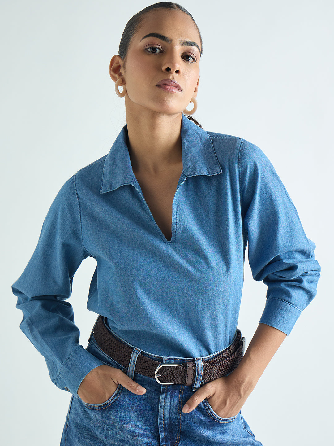 Mid Blue Relaxed Fit Denim Top