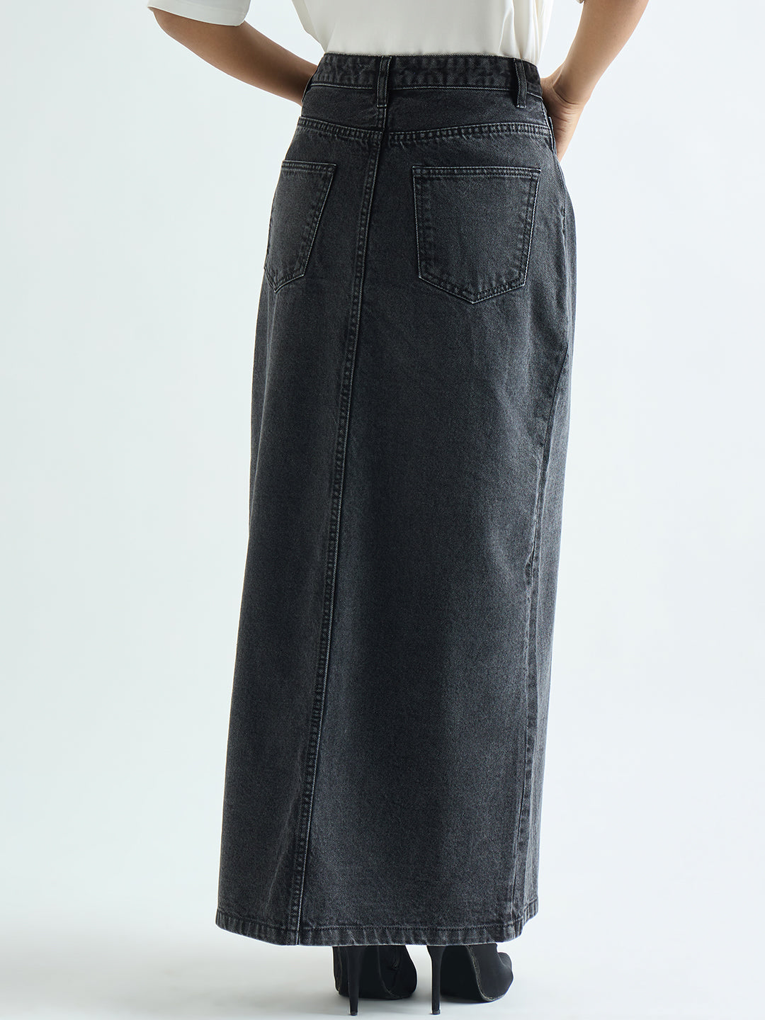 Charcoal Black Denim Maxi Skirt