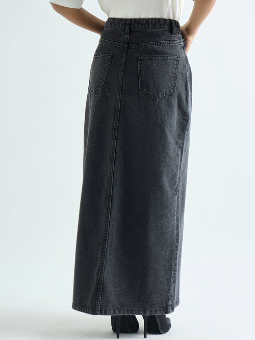 Charcoal Black Denim Maxi Skirt