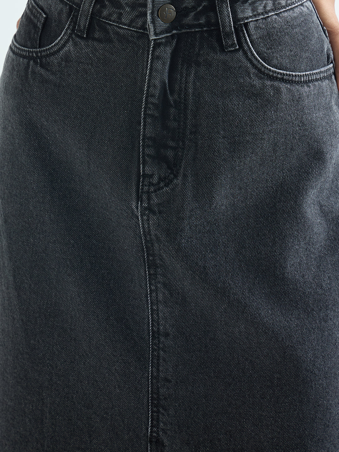 Charcoal Black Denim Maxi Skirt