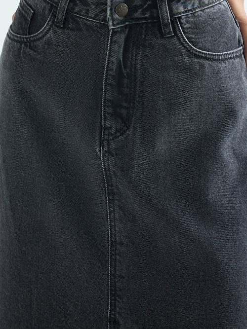 Charcoal Black Denim Maxi Skirt