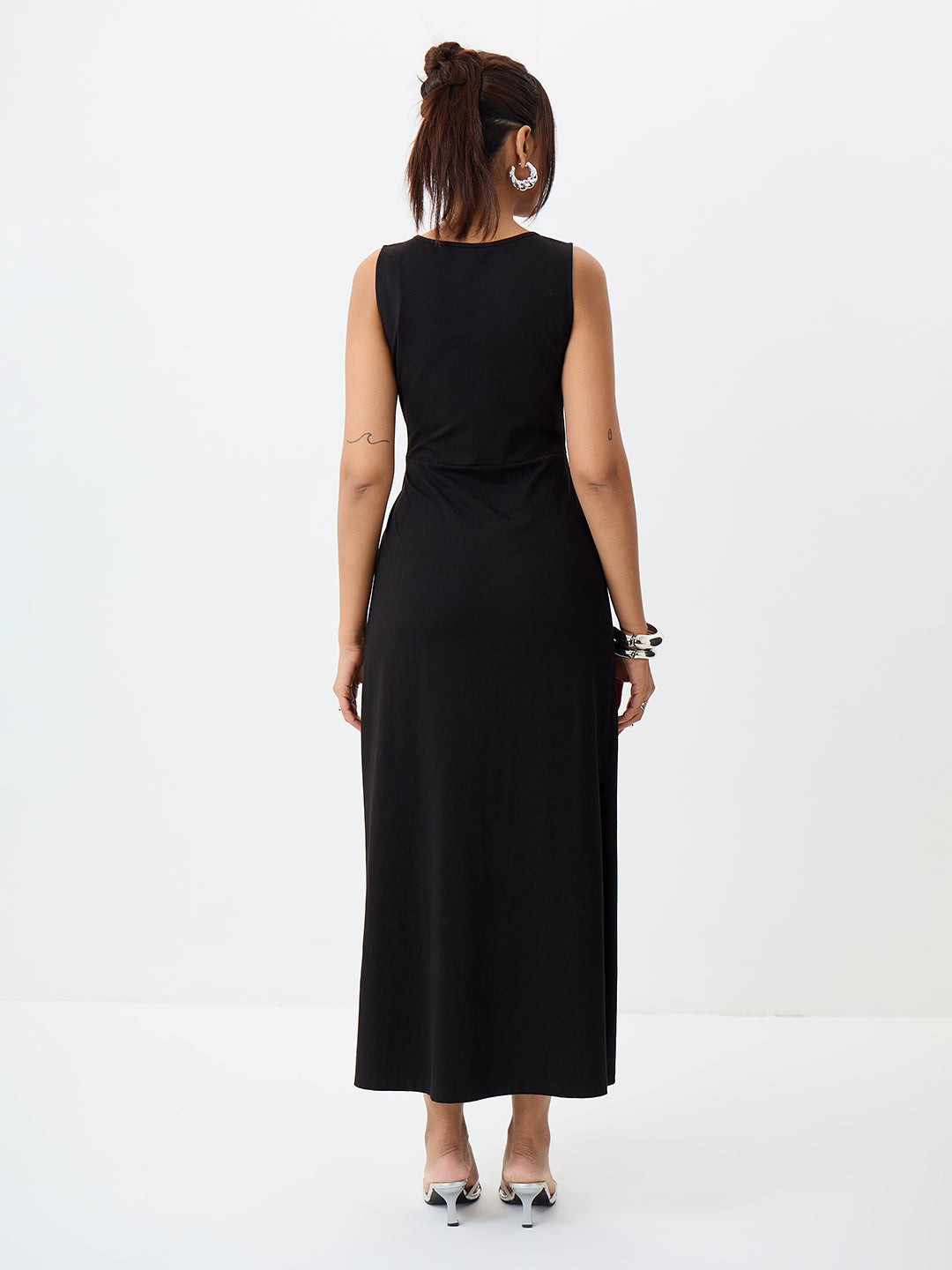 TrueStretch Black Side Tie-Up Maxi Dress