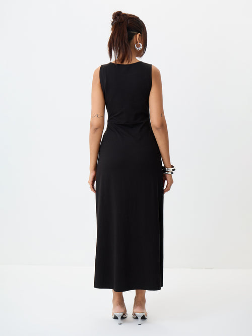 TrueStretch Black Side Tie-Up Maxi Dress