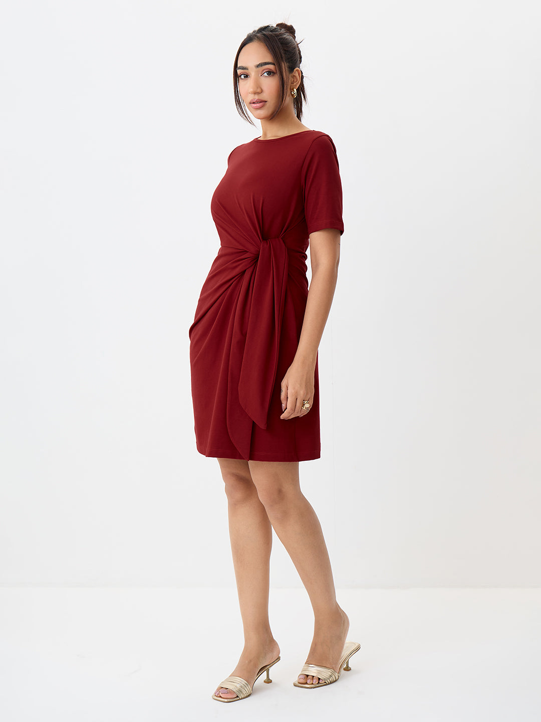 TrueStretch Red Side Tie-Up Mini Dress