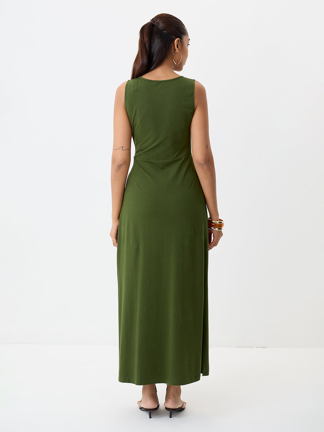 TrueStretch Olive Side Tie-Up Maxi Dress