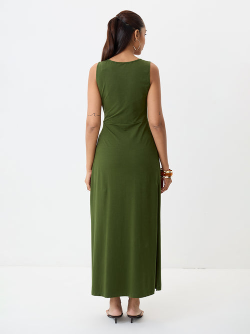 TrueStretch Olive Side Tie-Up Maxi Dress