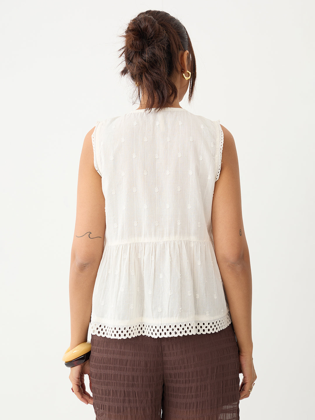 Off-White Pleated Peplum Dobby Top