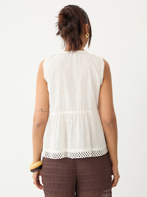Off-White Pleated Peplum Dobby Top