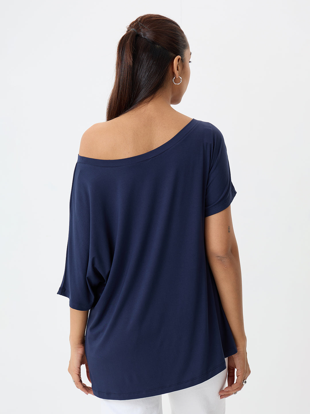 Bamboo Navy One Shoulder Longline Top