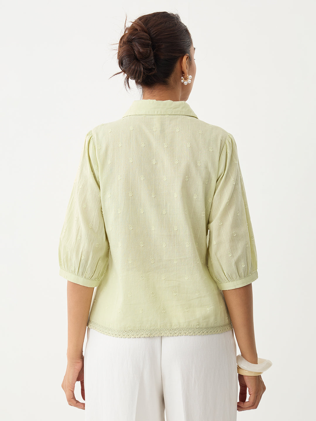Sage Lace Insert Cotton Dobby Top