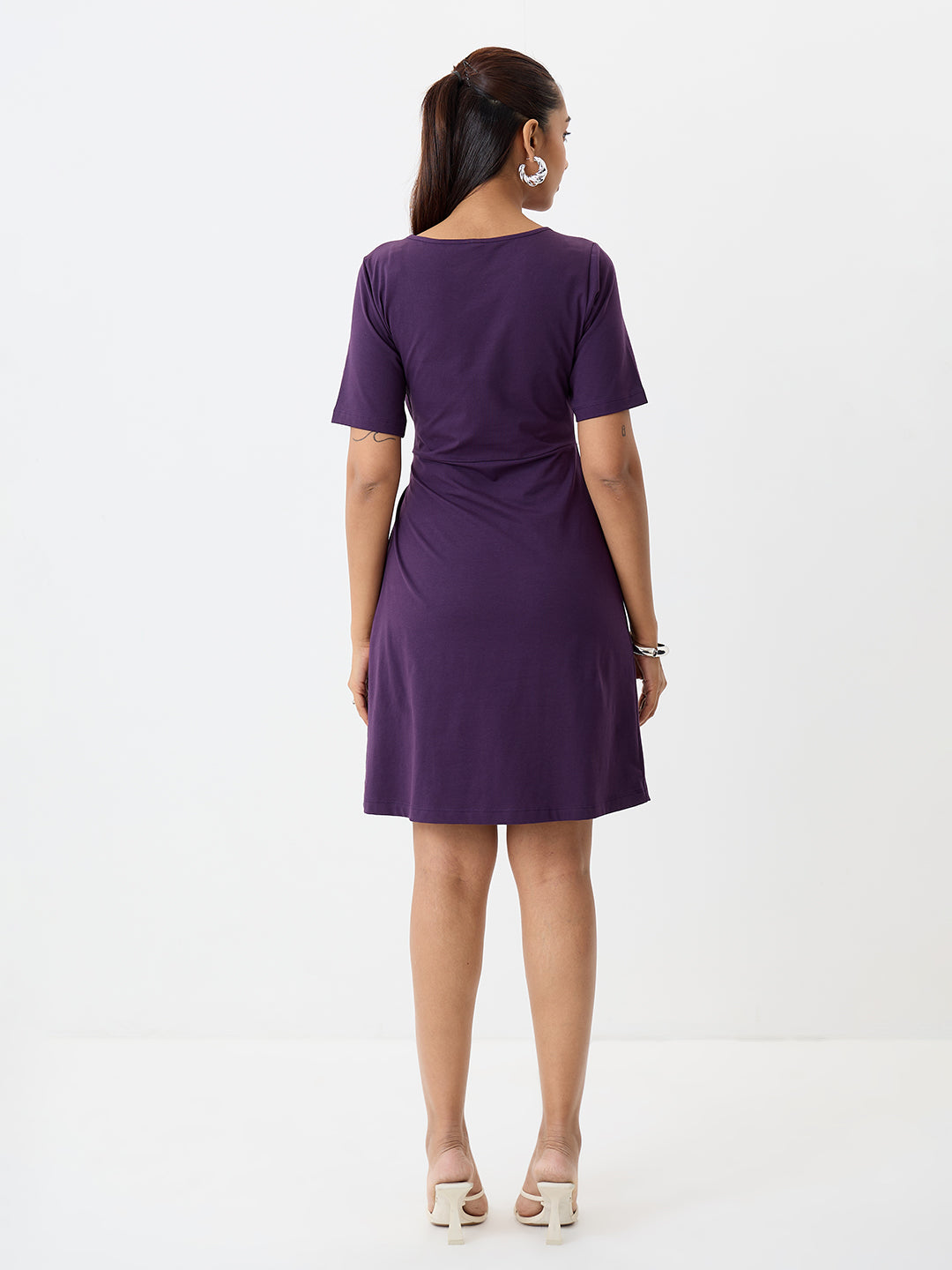 TrueStretch Deep Purple Side Tie-Up Mini Dress