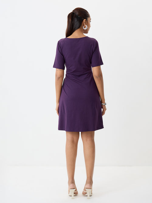 TrueStretch Deep Purple Side Tie-Up Mini Dress