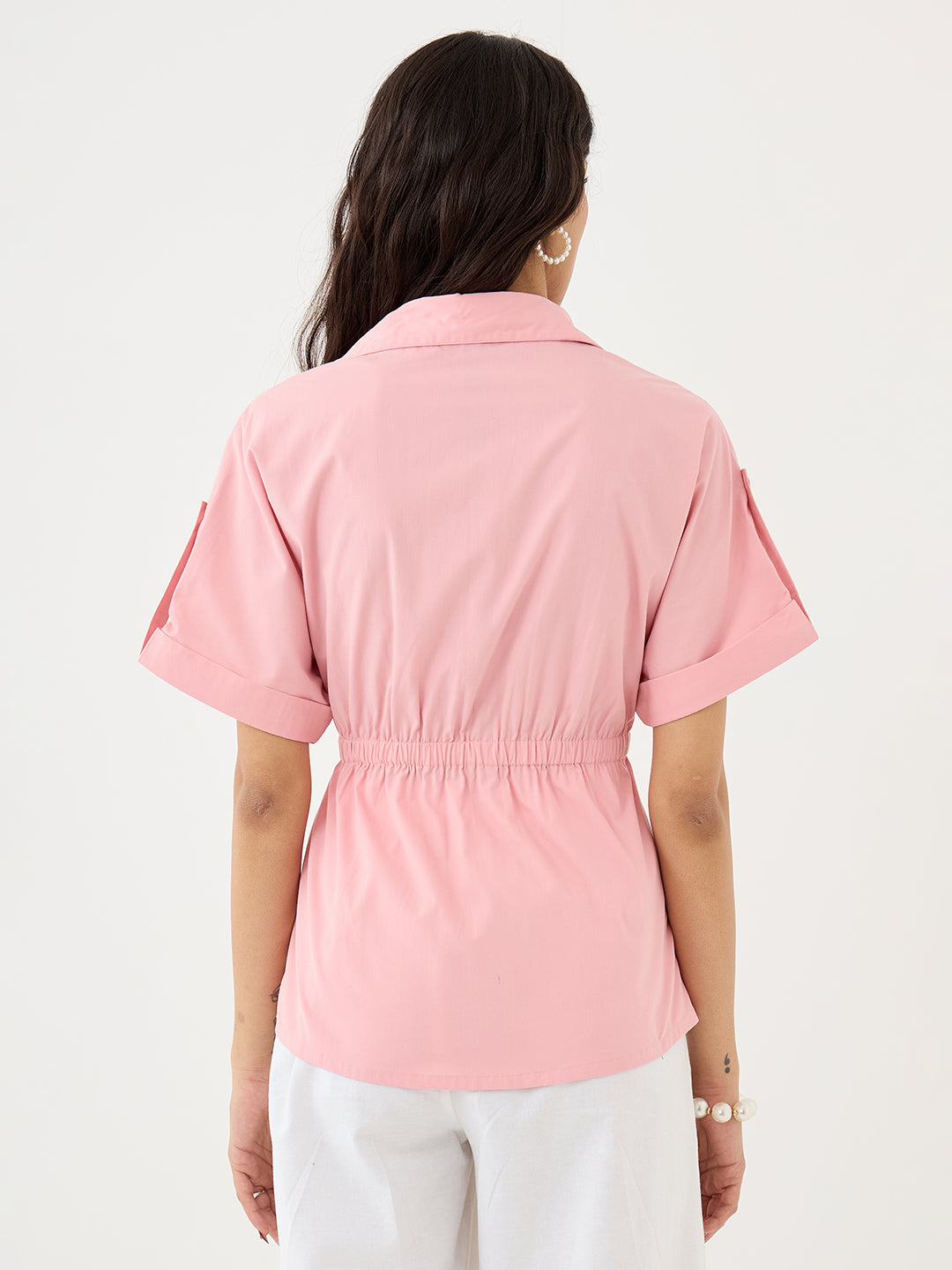 CrispCotton Pink Drawstring Detail Shirt
