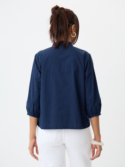PaperLite Poplin Navy Tie-Up Top