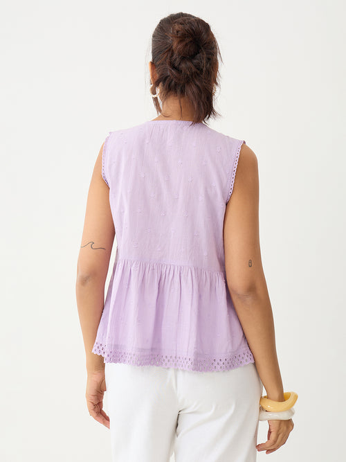 Lilac Pleated Peplum Dobby Top
