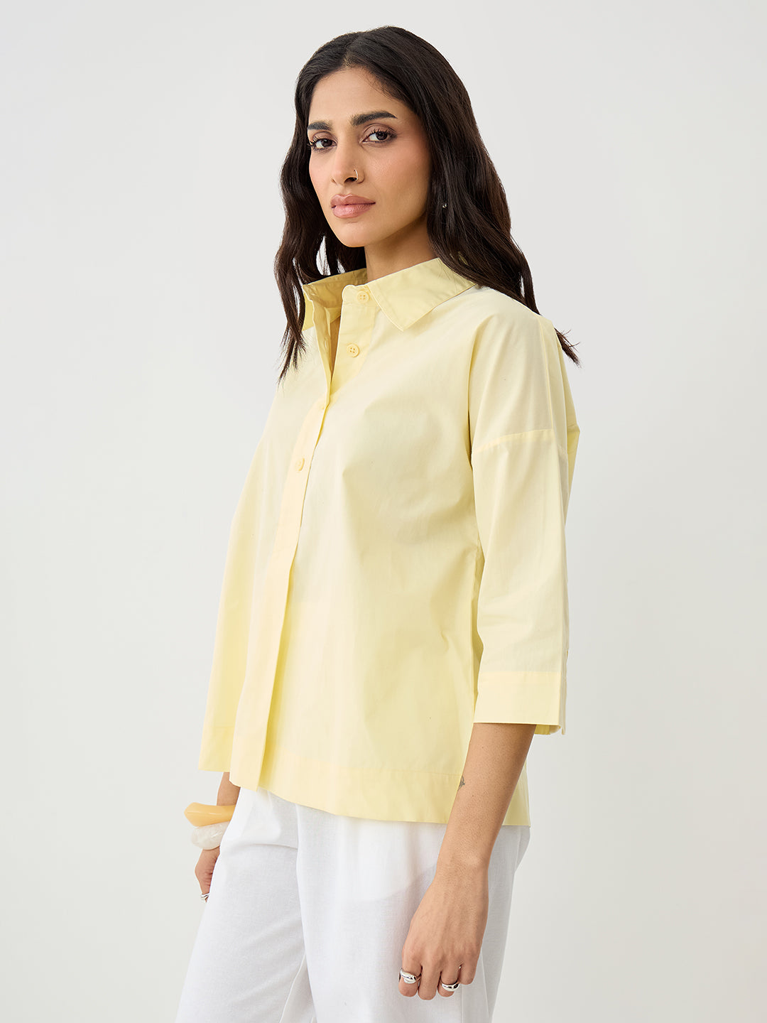 Butter Yellow Poplin Pleat Detail Shirt