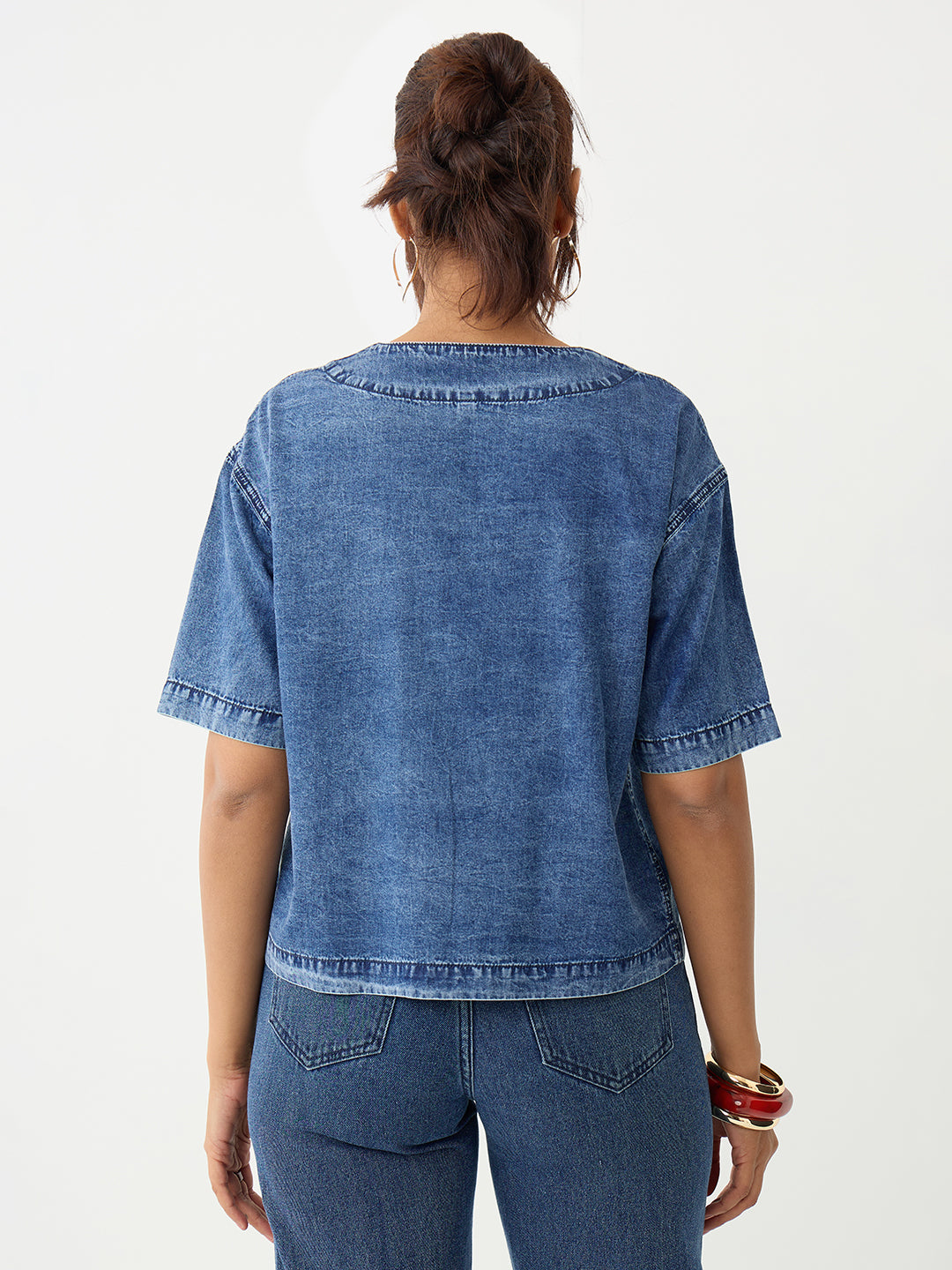 DenimLite Acid Blue Front Tie-Up Top