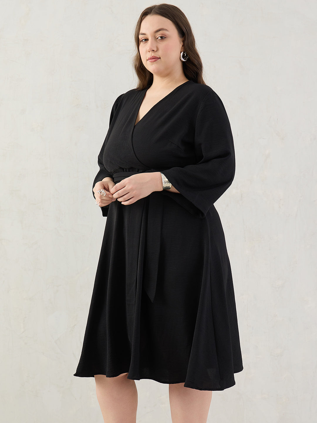 Black Wrap Midi Dress