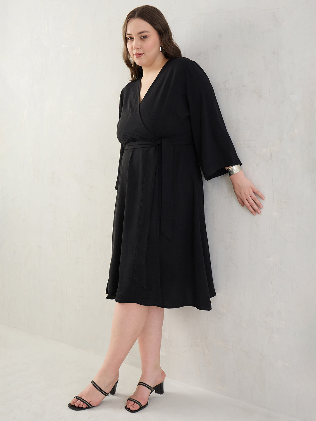 Black Wrap Midi Dress